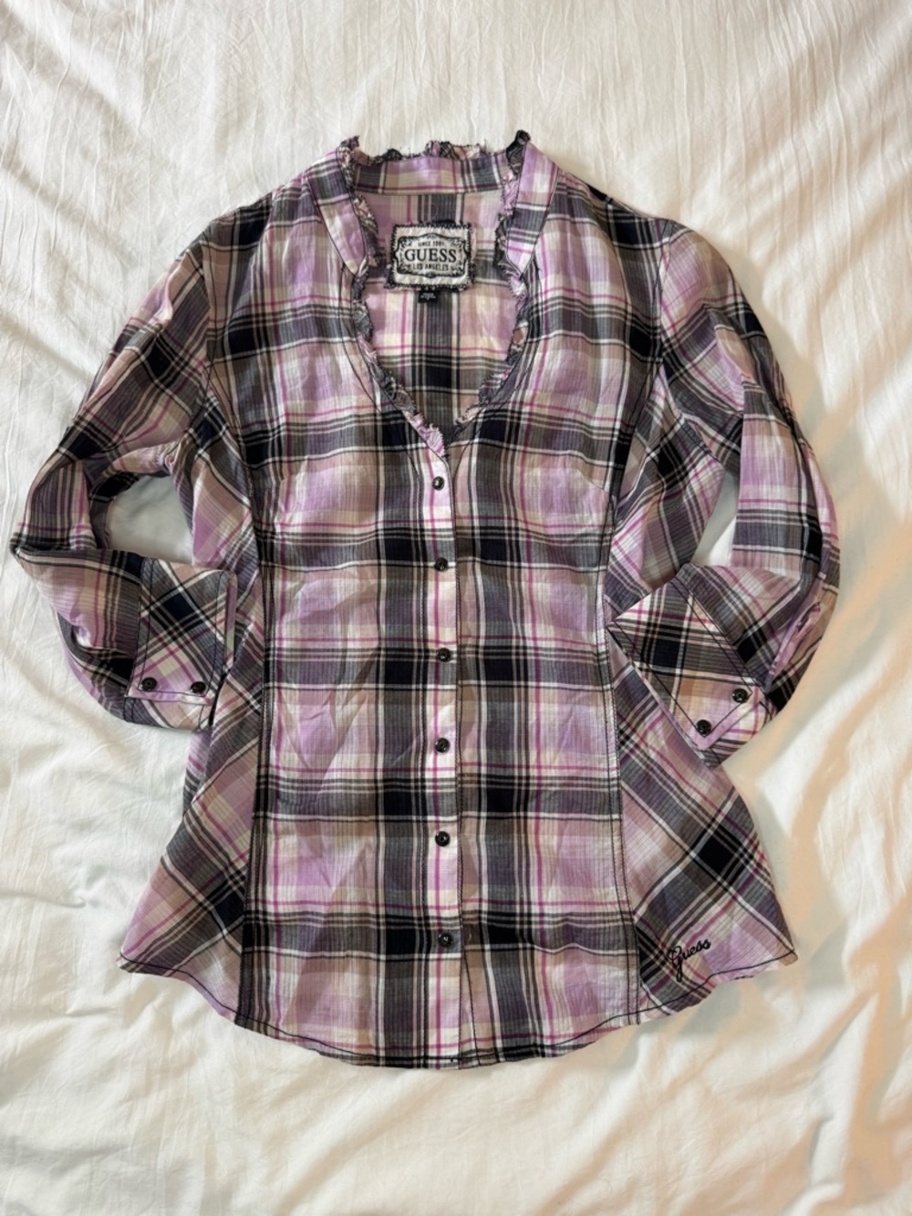 Vintage GUESS Purple & Black Plaid Button-Up Blouse